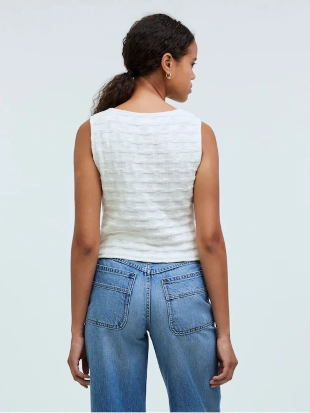 Madewell Cream Basketweave Knit Cottagecore Cotton Blend Crop Vest Top XS - Picture 4 of 14